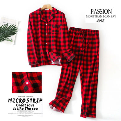 Fashion Plaid Winter 100% brushed cotton pajamas set women sleepwear